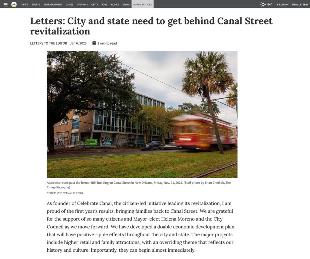 Letters: City and state need to get behind Canal Street revitalization